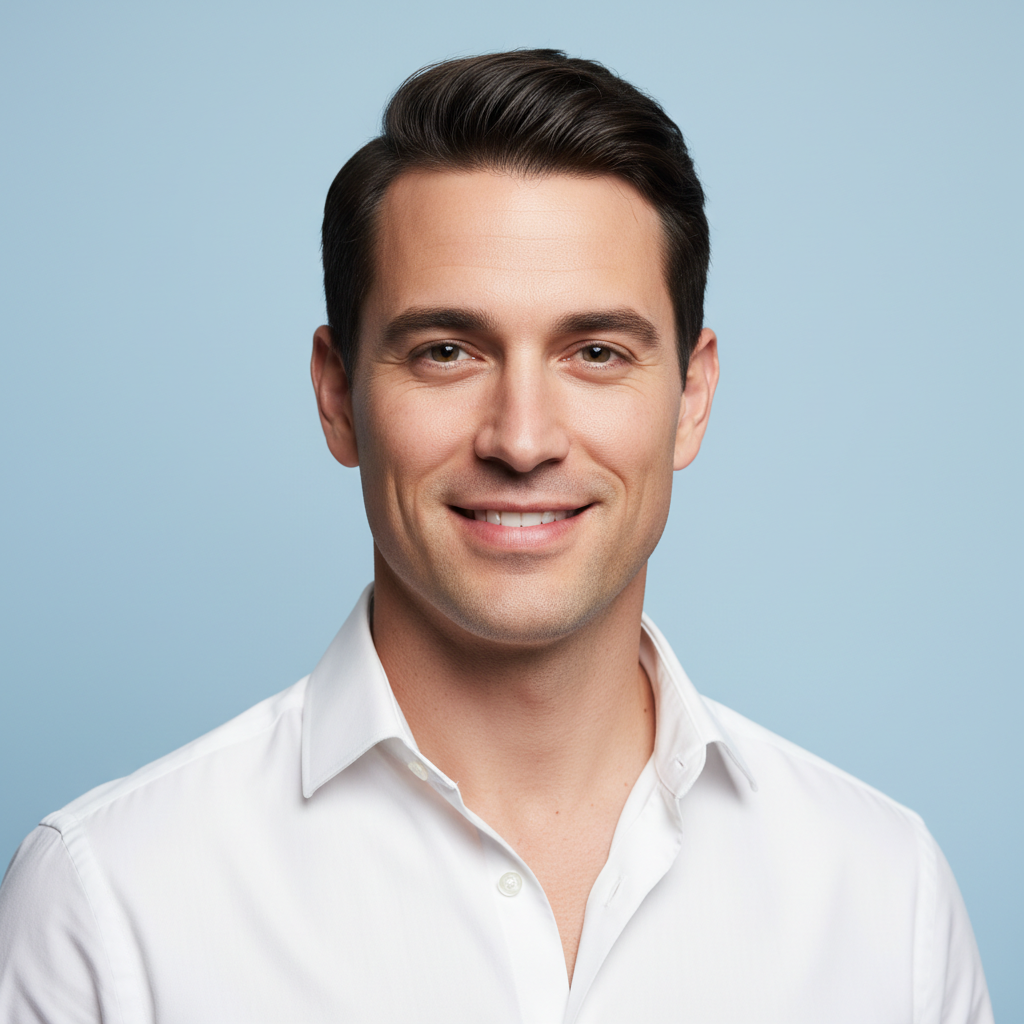 Portrait of a handsome man, clean shaven face without mustache