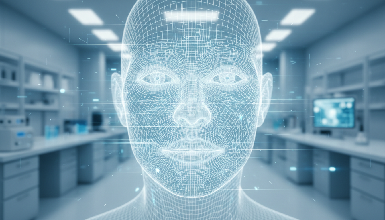 Abstract wireframe 3D face map